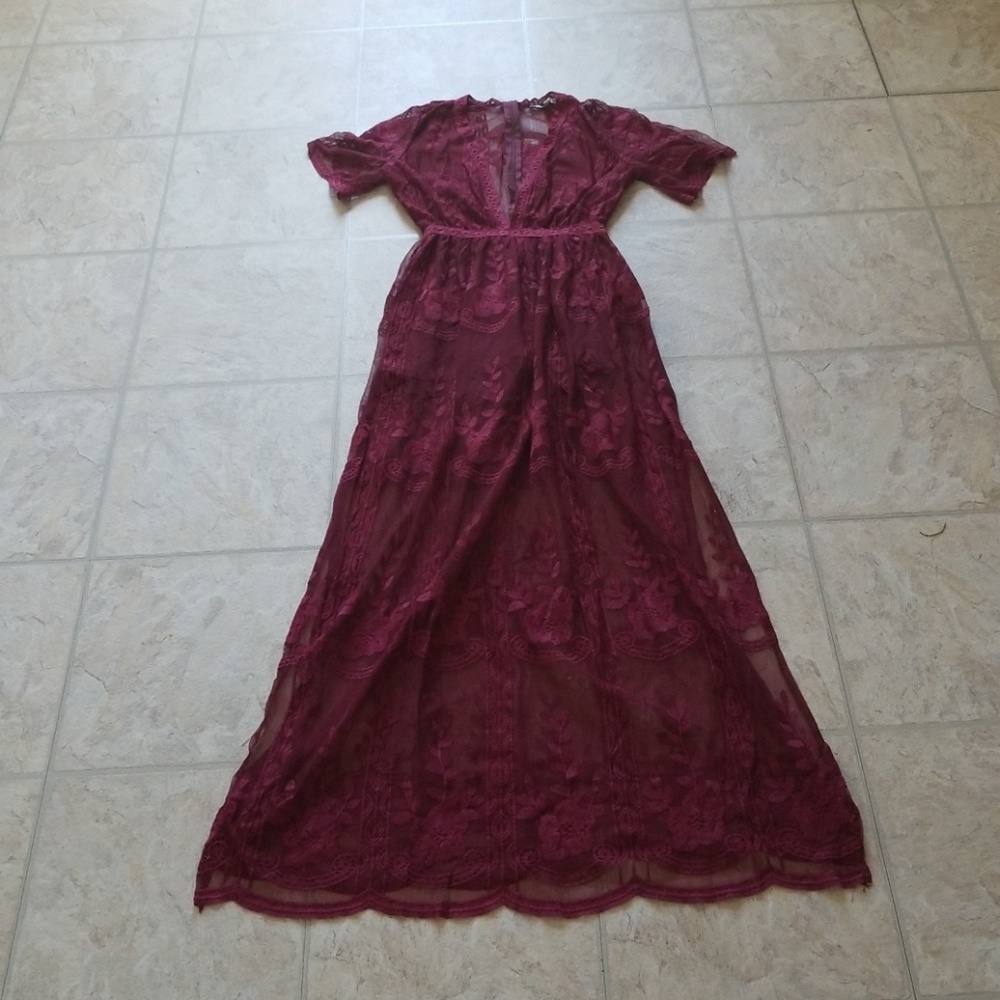 Haute Monde Lace Burgundy Romper Dress